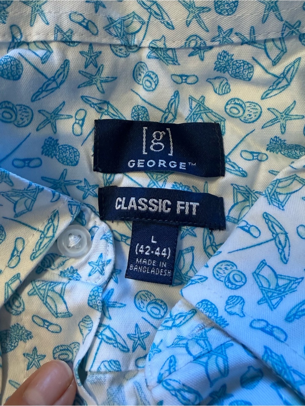 George Short-Sleeve Button-Down Shirt in White & Light Sea Blue Print Large - Picture 3 of 7